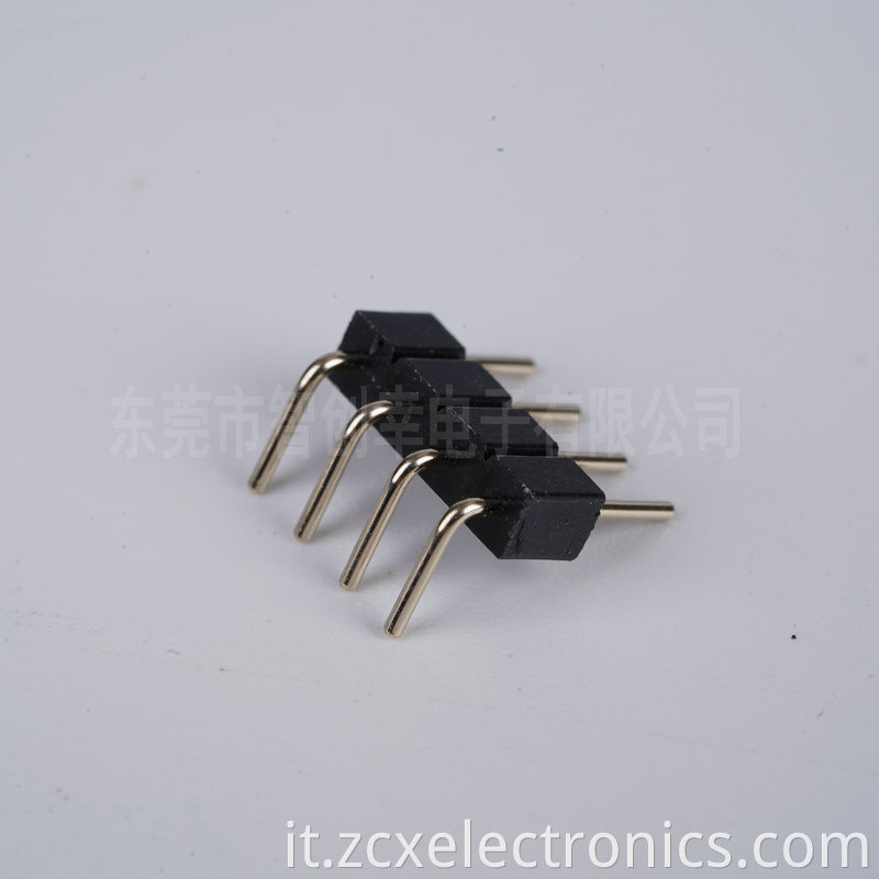 Bent pin row of pin connectors